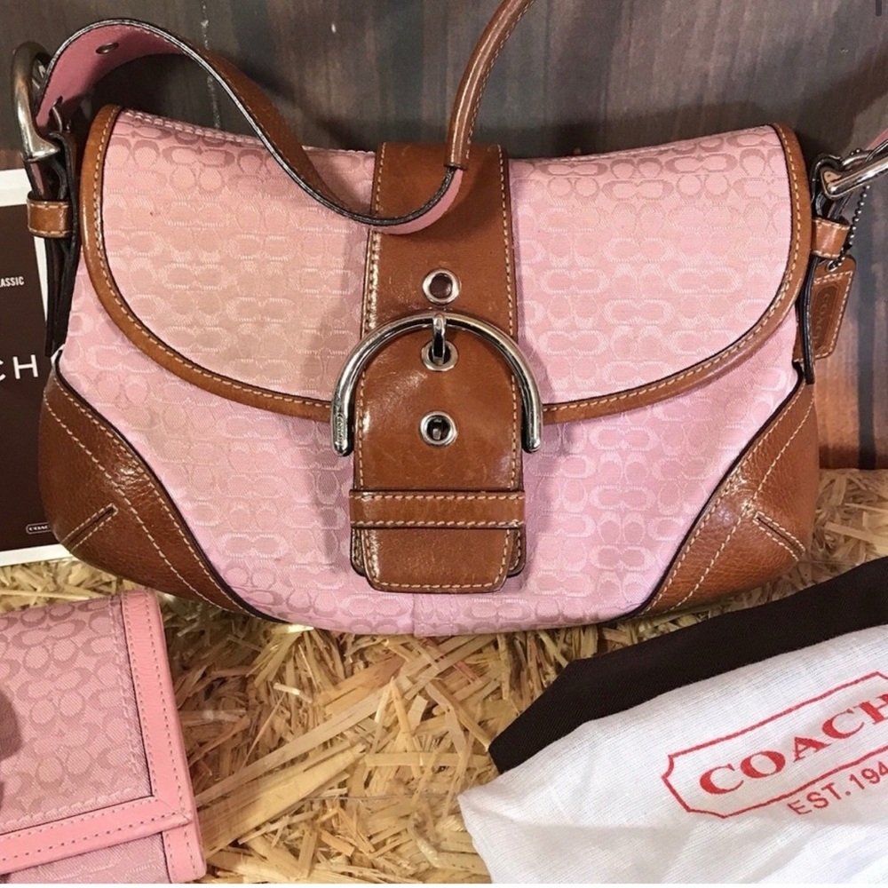 ISO Coach Pink and Brown Shoulder Bag with Monogram Design